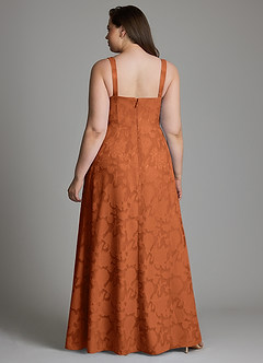 Azazie Debra Vestidos de damas de honor Vestido Naranja Quemada de Devorado Floral de Línea A con con bolsillos image12
