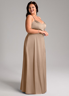 Azazie Mei Brautjungfernkleider A-Linie V-Hals Stretch-Satin Kleid Taupe image9