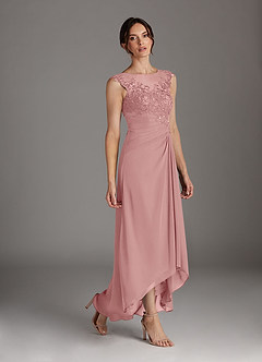 Azazie Endora Final Sale Dusty Rose A-Line Scoop Lace Chiffon Dress image3