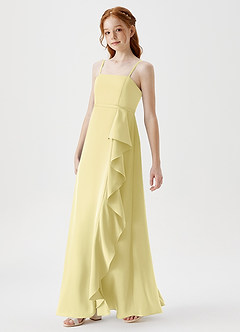 Azazie Kaylee Junior Robe Trapèze en Satin extensible avec ceinture Sorbet Citron image4