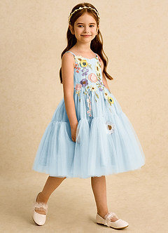 Azazie Osea Robe Demoiselle D'honneur Fillette Robe Princesse en Tulle Plissée Bleu Ciel image5