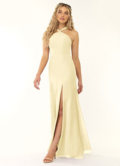 Azazie Rue Robes de demoiselle d'honneur Robe Trapèze en Mousseline de soie Dos nu Sorbet Citron image5