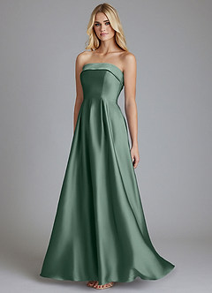 Azazie Lucienne Vestidos de damas de honor Vestido de Eucalipto de Satén Elástico de Corte en A Convertible con Sin tirantes image3