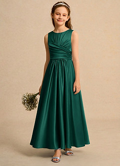 Azazie Ducky Girls Formal Flower Girl Dresses Emerald A-Line Pleated Stretch Satin Dress image4