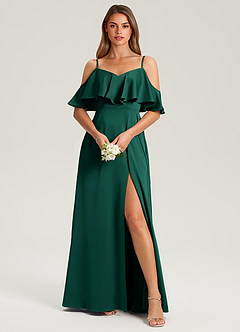 Azazie Jean Vestidos de damas de honor Vestido de Esmeralda de Satén Elástico de Corte en A con Vestidos sin tirantes image1