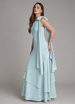 Azazie Monique Brautjungfernkleider A-Linie One-Shoulder Chiffon Kleid Nebel image7