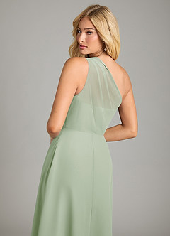 Azazie Phaedra Vestidos de damas de honor Vestido de Salvia Polvorienta de Gasa de Corte en A con Hombro unilateral image6