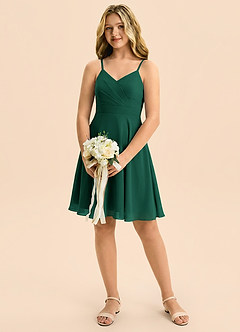 Azazie Avelina Junior Emerald A-Line Pleated Chiffon Dress image1