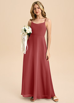 Azazie Shale Junior Rust A-Line Bow Chiffon Dress image5