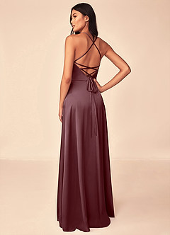 Azazie Mei Bridesmaid Dresses Sangria A-Line V-Neck Stretch Satin Dress image2