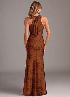 Azazie Doretta Vestidos de damas de honor Vestido de Floral Naranja Quemado de Satén Elástico de Corte Sirena con Plisado image2