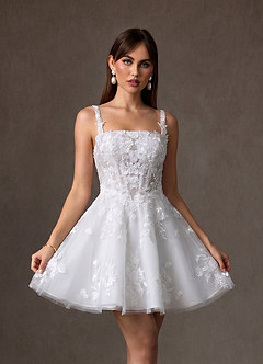 Azazie Darcy Wedding Dresses Diamond White A-Line Lace Dress image1