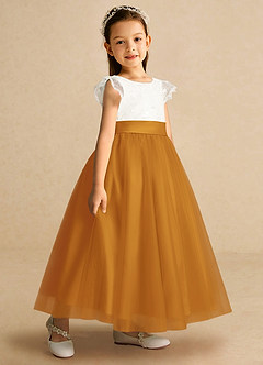Azazie Pookie Flower Girl Dresses Butterscotch A-Line Lace Tulle Dress image2