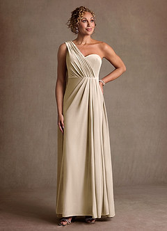 Azazie Aphra 신부의 어머니 드레스 쉬스 한쪽 어깨 벨벳 플로어 길이 드레스 image3