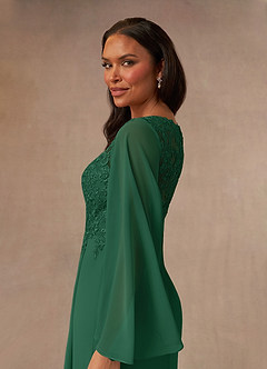 Azazie Perry Mère de la mariée Robes Robe Sirène en Mousseline de soie Col V en dentelle Vert Foncé image5