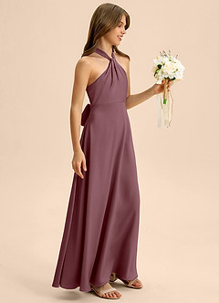 Azazie Beah Junior Sangria A-Line Pleated Stretch Satin Dress image6