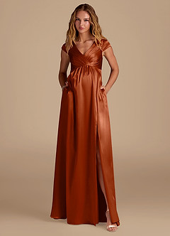Azazie Allessia Maternity Bridesmaid Dresses A-Line Metallic Satin Floor-Length Dress image4