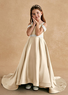 Azazie Jodi Abiti da Ragazza di Fiori Abito A-Line in Raso Opaco Champagne image5