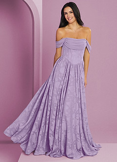 Barbie ♥ Azazie Bridesmaid Dresses Lilac A-Line Off the Shoulder Floral Burnout Convertible Dress image1