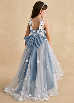 Azazie Celia Flower Girl Dresses Dusty Blue A-Line Lace Tulle Dress image2