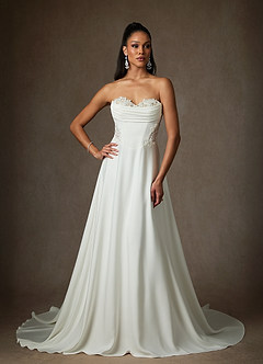 Azazie Ganelle Wedding Dresses Diamond White Nude A-Line Sweetheart Neckline Crepe Back Satin Dress image5