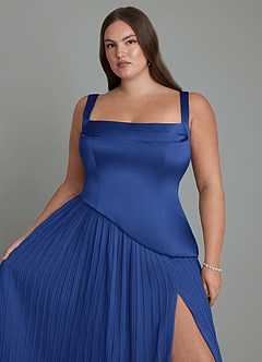 Azazie Stephanie Bridesmaid Dresses Royal Blue A-Line Pleated Stretch Satin Dress image9