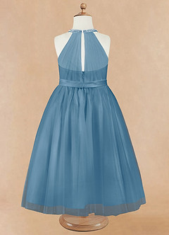 Azazie Honey Venta Final Vestido de Azul Acero de Satin Mate de Corte en A con Perla image8