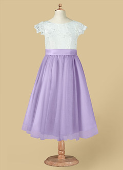 Azazie Vetty Flower Girl Dresses Ivory Lilac A-Line Lace Tulle Dress image13