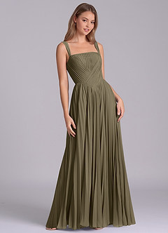 Azazie Mina Jurken voor bruidsmeisjes Jurk van Chiffon met A-Lijn Geplooid Wilgengroen image5