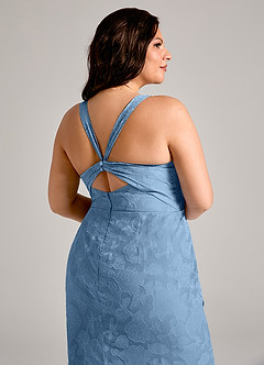 Azazie Mero Bridesmaid Dresses Steel Blue Sheath Pleated Floral Burnout Dress image12