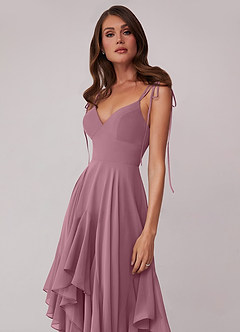 Barbie ♥ Azazie Brautjungfernkleider A-Linie Schleifen Chiffon Kleid Vintage Mauve image5