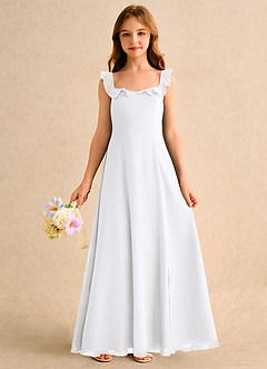 Azazie Chip Girls Formal vestidos de niña de las flores Vestido de Blanco de Gasa de Corte en A con Sin mangas image3