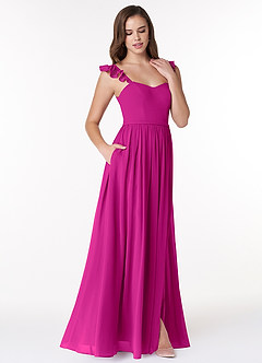 Azazie Metz Bridesmaid Dresses Fuchsia A-Line Sweetheart Ruched Chiffon Dress image3