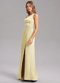 Azazie Phaedra Brudtärnklänningar Klä av A-Linje i Stretch Satin Ena axeln Citronsorbet image10