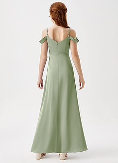 Azazie Ocean Junior Dusty Sage A-Line Off the Shoulder Stretch Satin Dress image7