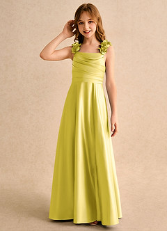 Azazie Rosita Girls Formal 플라워 걸 드레스 에이라인 플리츠 매트 새틴 플로어 기장 드레스 image6