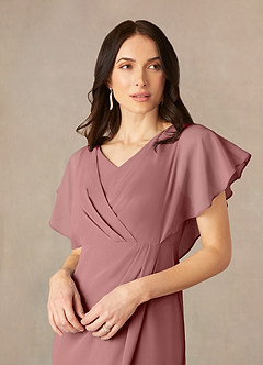 Azazie Julia Mother of the Bride Dresses Desert Rose Sheath V-Neck Pleated Chiffon Dress image3
