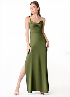 Azazie Alaija Brautjungfernkleider Meerjungfrau-Linie Seitliche Cut-Outs Stretch-Satin Kleid Olivgrün image2