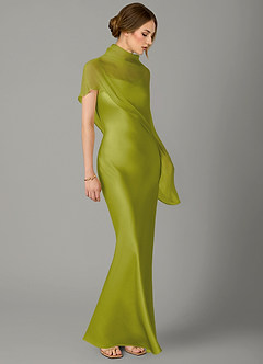 Azazie Jaleesa Bridesmaid Dresses Lemongrass A-Line High Neck Stretch Satin Dress image3