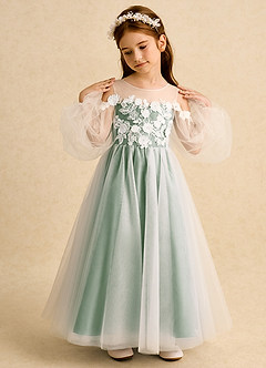 Azazie Zimi Flower Girl Dresses Matcha Ball-Gown Sweetheart Neckline Tulle Dress image3