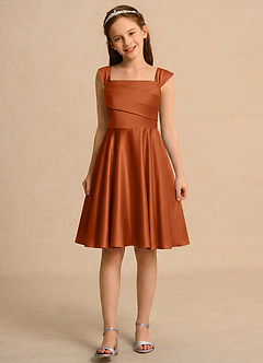 Azazie Budle Flower Girl Dresses Burnt Orange A-Line Pleated Matte Satin Dress image4