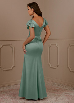 Azazie Roya Mère de la mariée Robes Robe Sirène en Satin extensible Col en V Plissé Sauge D'argent image3
