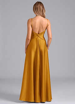 Azazie Elita Bridesmaid Dresses Butterscotch A-Line Pleated Stretch Satin Dress image5