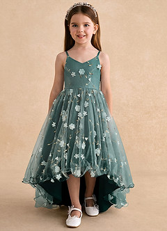 Azazie Celia vestidos de niña de las flores Vestido Pino de Tul de Línea A con Tirantes finos image6