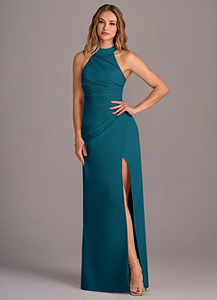 Azazie Jemma Bridesmaid Dresses Ink Blue Sheath Pleated Chiffon Dress image4