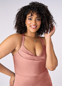 Barbie ♥ Azazie Robes de demoiselle d'honneur Robe Sirène en Satin extensible Plissée Rosette image10