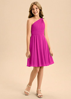 Azazie Charlize Junior Fuchsia A-Line Pleated Chiffon Dress image3