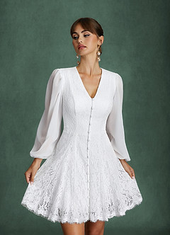 Azazie Dionne Wedding Dresses Diamond White A-Line Lace Dress image6
