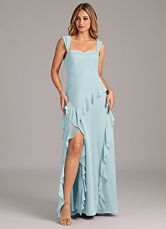 Azazie Sloane Vestidos de damas de honor Vestido de Vidrio Marino de Gasa de Corte en A con Escote de Corazón image1