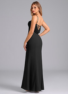 Azazie Wynni Vestidos de damas de honor Vestido de Negro de Gasa de Corte Sirena con Corsé image5